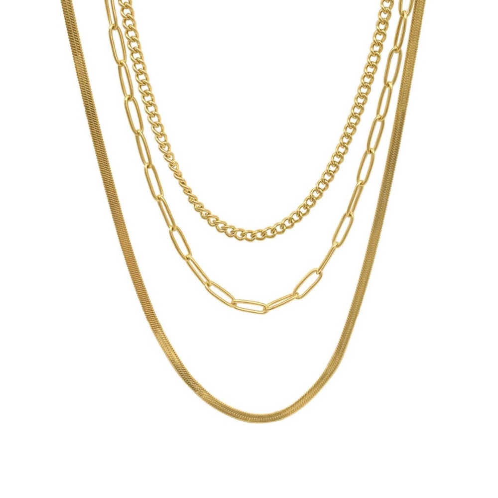 Adornia 14K Yellow Gold Paperclip, Curb, Snake Chain Necklace Set NWT